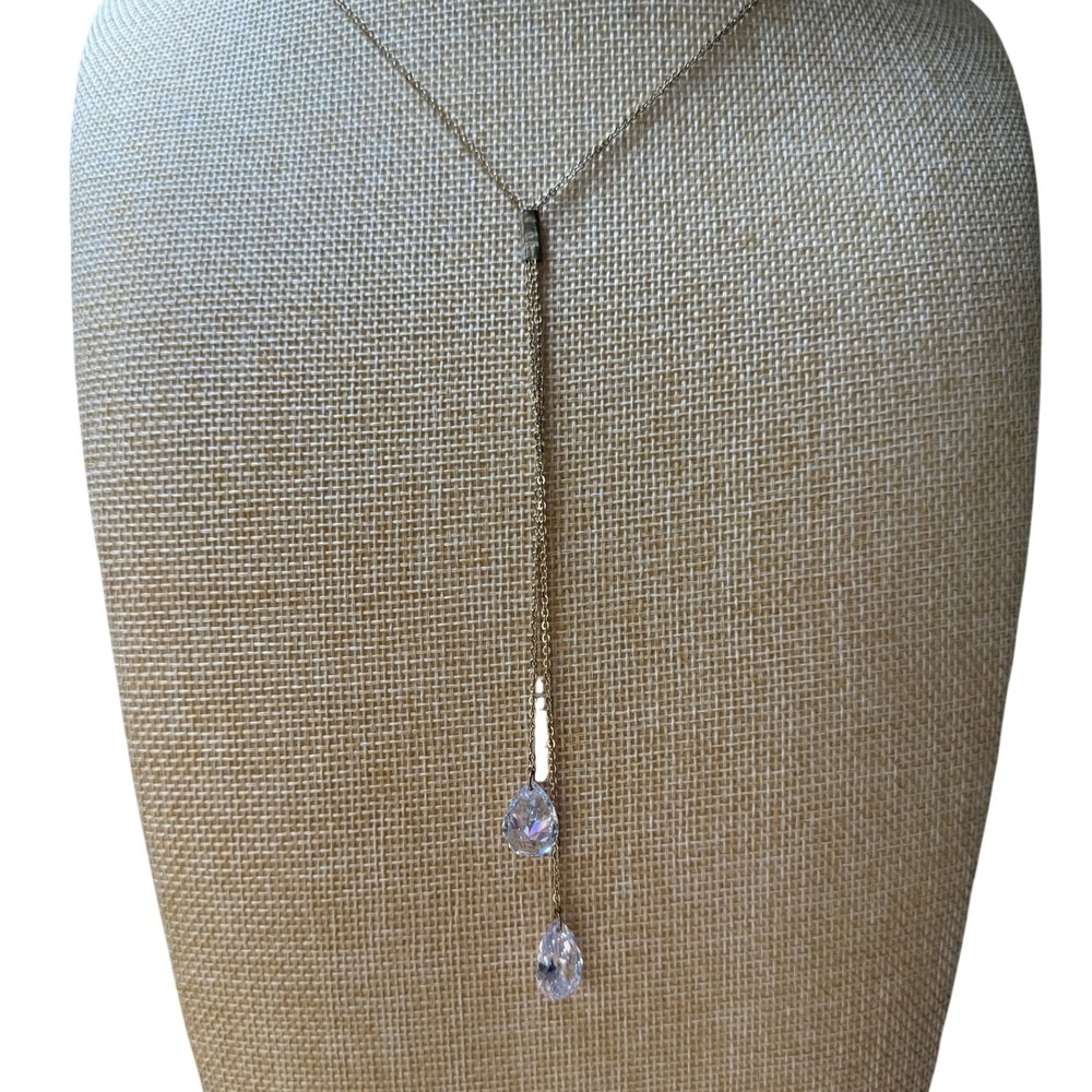 Elegant Dainty Teardrop Lariat Y-Necklace from Express Gold Tone Minimalist Y2K